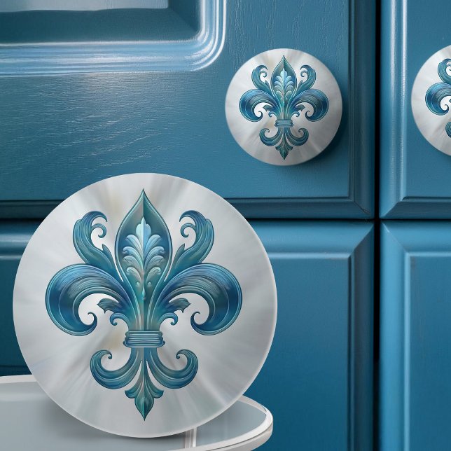 Pomo De Cerámica Mármol azul y perla de Fleur-De-Lis (Subido por el creador)