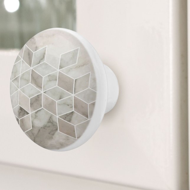 Pomo De Cerámica Mármol Beige Geométrico Moderno de Moda Boho Minim (Modern Boho Chic Minimalist Geometric Beige Marble Ceramic Knob)