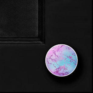 Pomo De Cerámica Mármol de moda Glitzy Glam Violet Purple Blue Om
