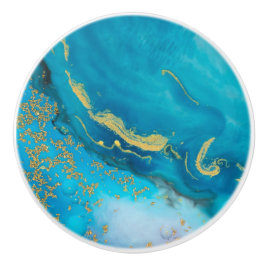 Pomo De Cerámica Mármol de oro azul Aqua