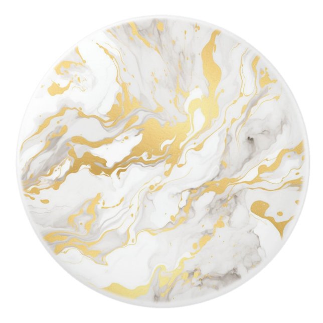 Pomo De Cerámica Mármol falso blanco y dorado  (Anverso)