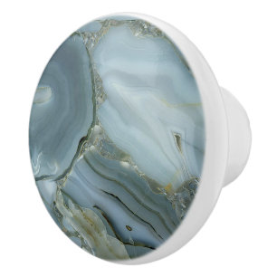 Pomo De Cerámica Mármol gris azul con vena de oro