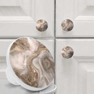 Pomo De Cerámica Mármol líquido - perla y oro