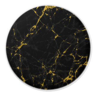 Pomo De Cerámica Mármol negro con acentos de oro