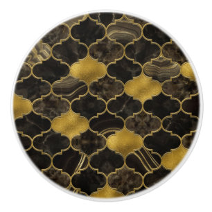 Pomo De Cerámica Mármol negro marroquí y oro