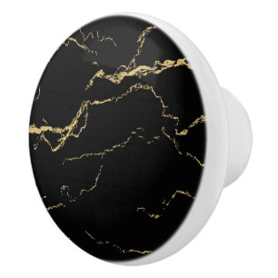 Pomo De Cerámica Mármol negro y dorado agudo
