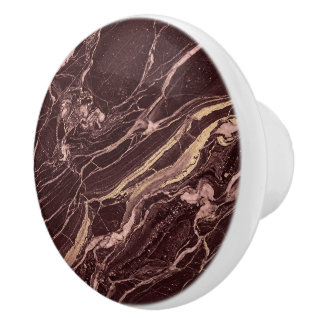 Pomo De Cerámica Mármol Rojo Oscuro Elegante Lujo Estética Moderna