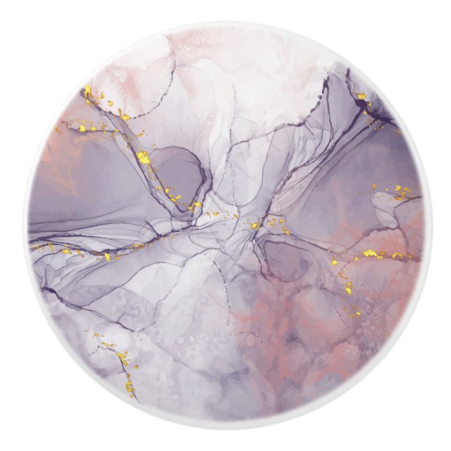 Pomo De Cerámica Mármol violeta y dorado (Anverso)