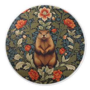 Pomo De Cerámica Marmota Elegante Inspirada en William Morris