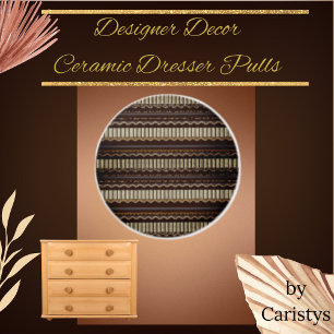 Pomo De Cerámica Marrón estampado, oro, crema