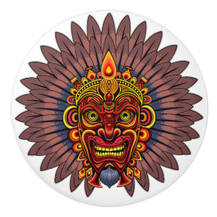 Pomo De Cerámica Máscara ritual del rey guerrero tribal
