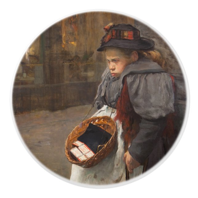 Pomo De Cerámica Matchstick Chica Pobre Calle Urchin Pobreza Urbana (Anverso)