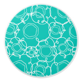 Pomo De Cerámica Matriz floral abstracta (verde azulado) Arte fino