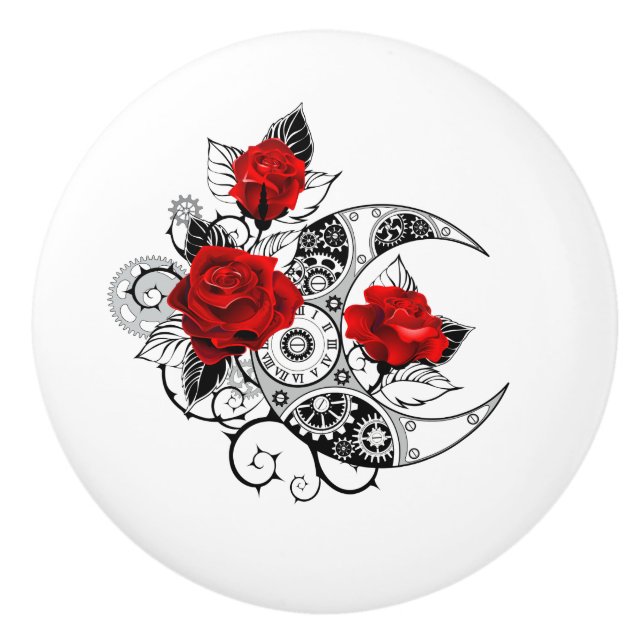 Pomo De Cerámica Mechanical Crescent with Red Roses (Anverso)