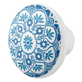 Pomo De Cerámica Medallón azul y blanco Cajón de tracción del cajón