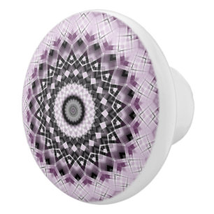 Pomo De Cerámica Medallón de Mandala en Púrpura y Negro