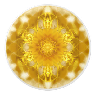 Pomo De Cerámica Medallón en patrón de batik amarillo mostaza