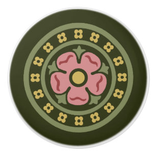 Pomo De Cerámica Medallón Rosa del Renacimiento Gótico