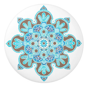 Pomo De Cerámica Medallón turquesa y marrón Knob cerámico