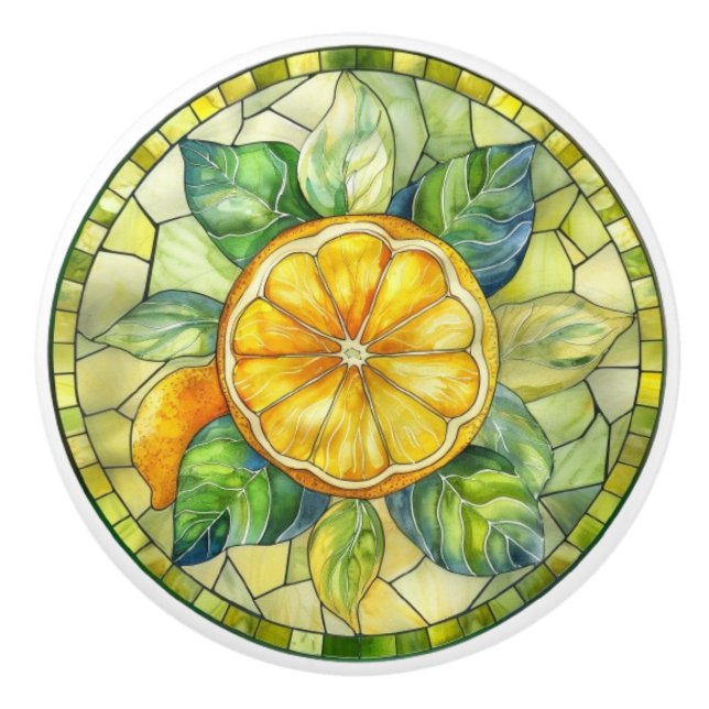 Pomo De Cerámica Mediterranean Citrus Stained Glass (Anverso)