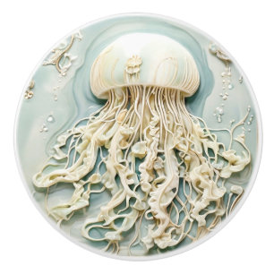 Pomo De Cerámica Melocotones Art Nouveau Faux Relief Mint Cream Whi