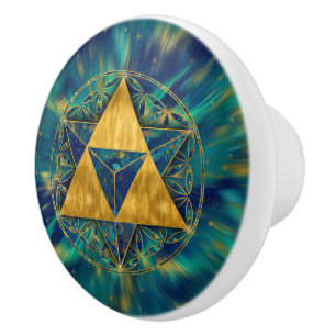 Pomo De Cerámica Merkabah en las flores de la vida