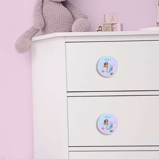 Pomo De Cerámica Mermaid Cute Blue Pink Starfish Personal (Subido por el creador)