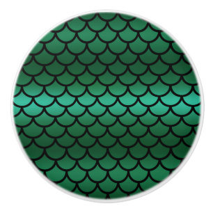 Pomo De Cerámica Mermaid Verde y Negro Escala Fantasía Pescado