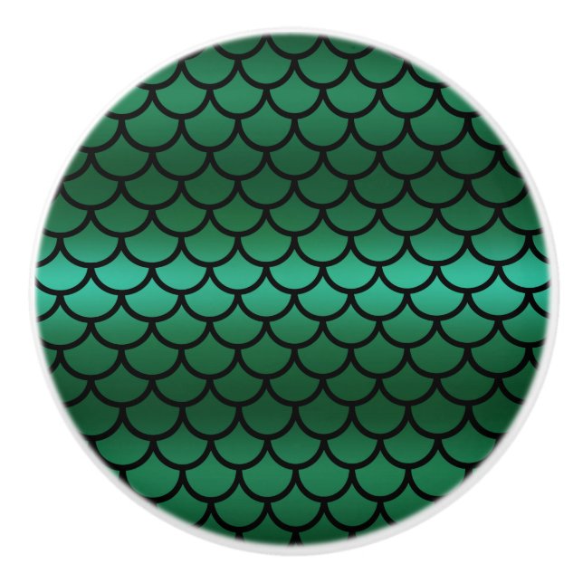 Pomo De Cerámica Mermaid Verde y Negro Escala Fantasía Pescado (Anverso)