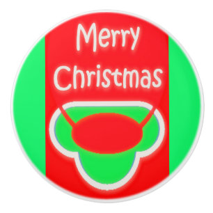 POMO DE CERÁMICA MERRY CHRISTMAS ROJO GREEN TEXTO CERAMIC PULL
