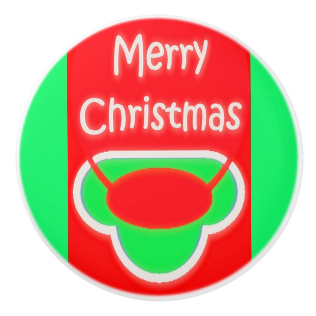 POMO DE CERÁMICA MERRY CHRISTMAS ROJO GREEN TEXTO CERAMIC PULL (Anverso)