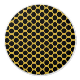 Pomo De Cerámica Metallic Gold with Modern Black Dot Style Hexagon