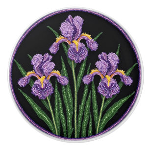 Pomo De Cerámica Metis Beadwork Floral Iris Nativo Knob Cerámico
