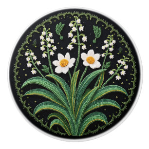 Pomo De Cerámica Metis Beadwork Floral Lily de arte nativo Knomo de