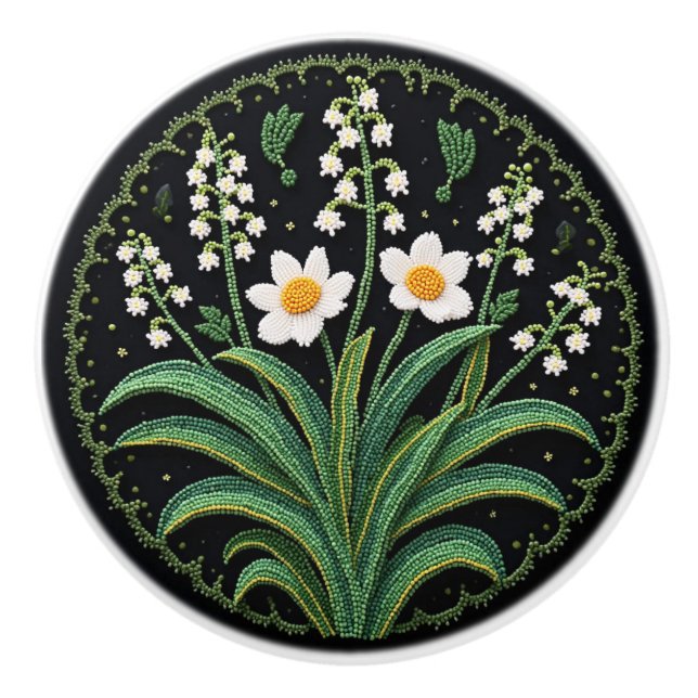 Pomo De Cerámica Metis Beadwork Floral Lily de arte nativo Knomo de (Anverso)