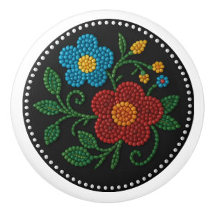 Pomo De Cerámica Metis Beadwork Floral Nativo de arte cerámica Knob