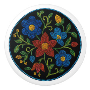 Pomo De Cerámica Metis Beadwork Floral Nativo de arte cerámica Knob