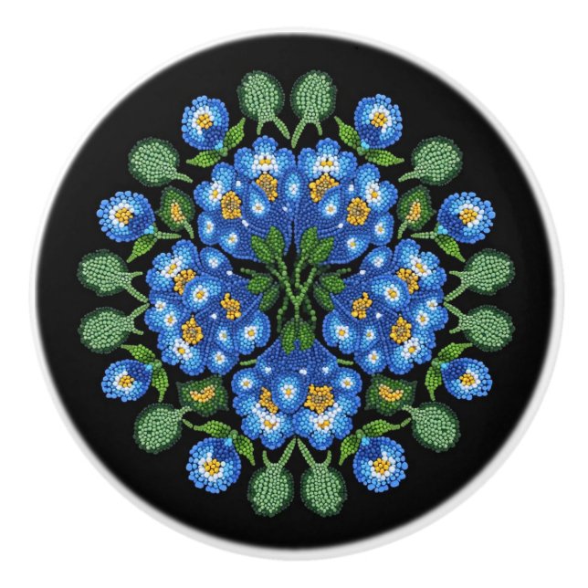 Pomo De Cerámica Metis Beadwork Knob de cerámica nativa Forget-Me-N (Anverso)