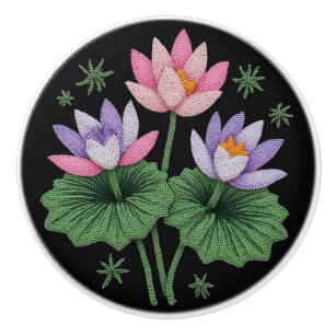 Pomo De Cerámica Metis Nativa Beadwork Floral Lotus Ceramic Knob