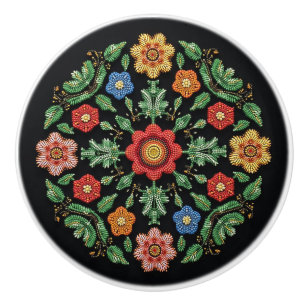Pomo De Cerámica Metis Nativa Beadwork Flores silvestres de arte Kn