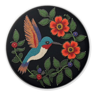 Pomo De Cerámica Metis Nativa Beadwork Hummingbird Knob cerámico