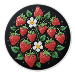 Pomo De Cerámica Metis Nativa Beadwork Strawberries Cerámica Knob
