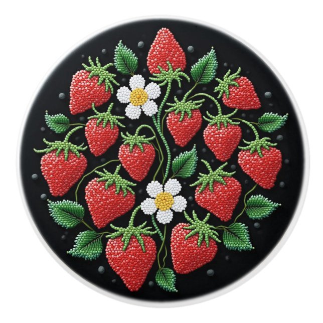Pomo De Cerámica Metis Nativa Beadwork Strawberries Cerámica Knob (Anverso)
