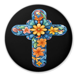 Pomo De Cerámica Mexican Talavera Cross Ceramic Knob