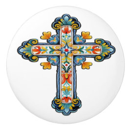 Pomo De Cerámica Mexican Talavera Cross Ceramic Knob