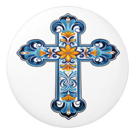 Pomo De Cerámica Mexican Talavera Cross Ceramic Knob