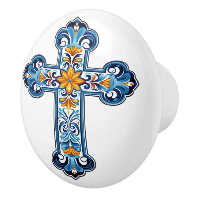 Pomo De Cerámica Mexican Talavera Cross Ceramic Knob (Derecha)