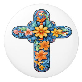 Pomo De Cerámica Mexican Talavera Cross Ceramic Knob