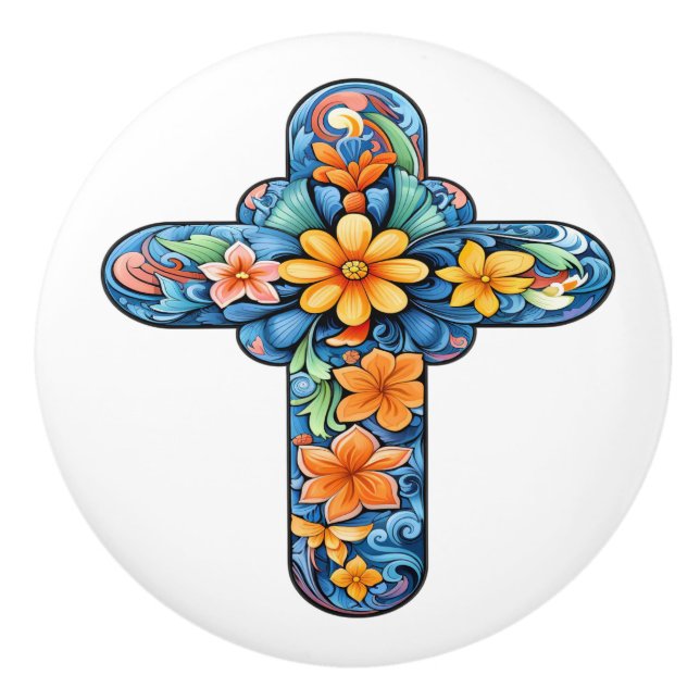 Pomo De Cerámica Mexican Talavera Cross Ceramic Knob (Anverso)
