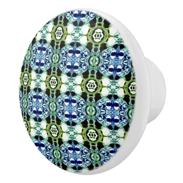 Pomo De Cerámica Mezcla de formas en azul y verde claro, metálico (Derecha)